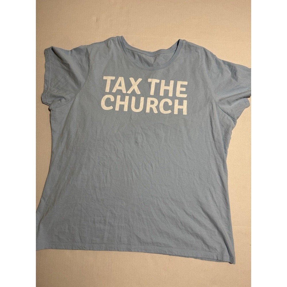 Unbranded Light Blue Tee,‎ 'Tax The Church' Women's T-shirt, NoTag, (XL?)